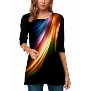 NWT Women Long Sleeve T-Shirt Tunic Loose Casual Print Blouse